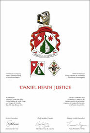 Letters patent granting heraldic emblems to Daniel Heath Justice