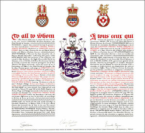 Letters patent granting heraldic emblems to Christian Cardell Avery Aaron Belmont (Christian Corbet)