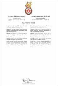 Letters patent registering the heraldic emblems of Matthew Wade Letters patent registering the heraldic emblems of Matthew Wade