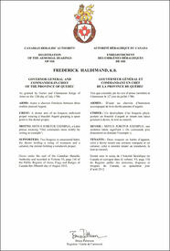 Letters patent registering the heraldic emblems of Frederick Haldimand Letters patent registering the heraldic emblems of Frederick Haldimand