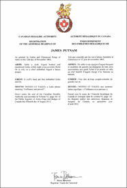 Lettres patentes enregistrant les emblèmes héraldiques de James Putnam
