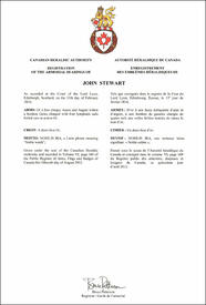 Letters patent registering the heraldic emblems of John Stewart