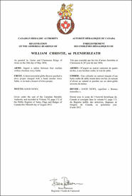 Letters patent registering the heraldic emblems of William Christie (né Plenderleath) Letters patent registering the heraldic emblems of William Christie (né Plenderleath)
