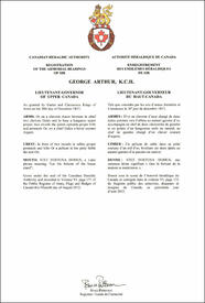 Lettres patentes enregistrant les emblèmes héraldiques de George Arthur