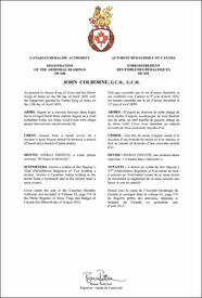 Lettres patentes enregistrant les emblèmes héraldiques de John Colborne Lettres patentes enregistrant les emblèmes héraldiques de John Colborne