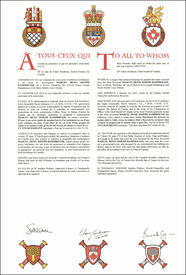 Letters patent granting heraldic emblems to Marcel Denis Joseph Damphousse Letters patent granting heraldic emblems to Marcel Denis Joseph Damphousse