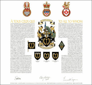 Letters patent granting heraldic emblems to Louise Martel