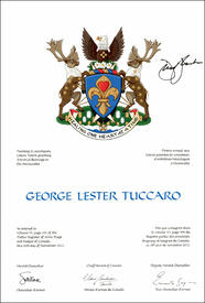 Lettres patentes concédant des emblèmes héraldiques à George Lester Tuccaro