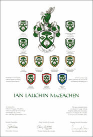 Letters patent granting heraldic emblems to Ian Lauchin MacEachen