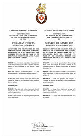 Letters patent confirming the blazon of the Flag and Badge of the Canadian Forces Medical Services
