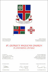 Lettres patentes concédant des emblèmes héraldiques à la St. George's Anglican Church (St. Catharines) Lettres patentes concédant des emblèmes héraldiques à la St. George's Anglican Church (St. Catharines)