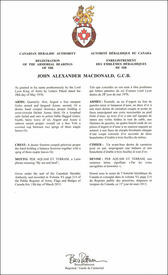 Letters patents registring the heraldic emblems of John Alexander Macdonald Letters patents registring the heraldic emblems of John Alexander Macdonald