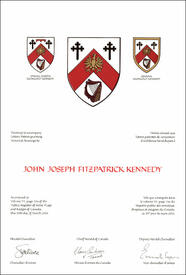 Letters patent granting heraldic emblems to John Joseph Fitzpatrick Kennedy