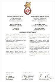 Letters patent granting an insignia to the Department of Veterans Affairs for use as the bar for Bomber Command Letters patent granting an insignia to the Department of Veterans Affairs for use as the bar for Bomber Command