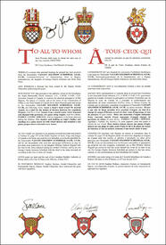 Letters patent granting heraldic emblems to Vaughn Solomon Schofield