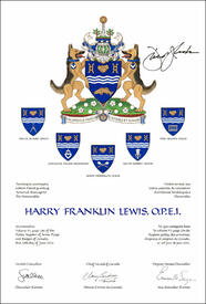 Lettres patentes concédant des emblèmes héraldiques à Harry Franklin Lewis