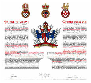 Letters patent granting heraldic emblems to Canadian Mortgage Forces Limited