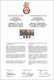 Lettres patentes enregistrant le drapeau personnel de la Princesse Royale pour utilisé au Canada