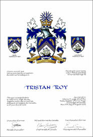Letters patent granting heraldic emblems to Tristan Roy