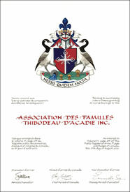 Lettres patentes concédant des emblèmes héraldiques à l'Association des familles Thibodeau d'Acadie Inc. Lettres patentes concédant des emblèmes héraldiques à l'Association des familles Thibodeau d'Acadie Inc.