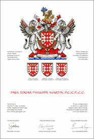 Letters patent granting heraldic emblems to Paul Edgar Phillippe Martin