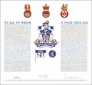 Letters patent granting heraldic emblems to the Naval Marine Archive The Canadian Collection