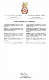 Lettres patentes enregistrant les emblèmes héraldiques de John Troughton Thompson