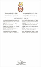 Lettres patentes enregistrant les emblèmes héraldiques de William Henry Aikins