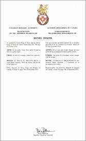 Letters patent registering the heraldic emblems of Henry Joseph Letters patent registering the heraldic emblems of Henry Joseph