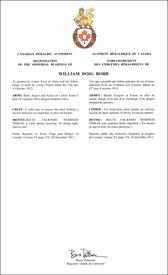 Letters patent registering the heraldic emblems of William Doig Robb Letters patent registering the heraldic emblems of William Doig Robb