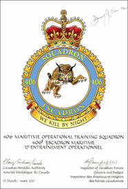 Letters patents confirming the Badge of the 406 Maritime Operational Training Squadron