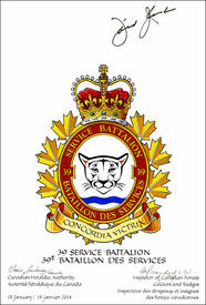 Lettres patentes approuvant l'insigne du 39e Bataillon des services