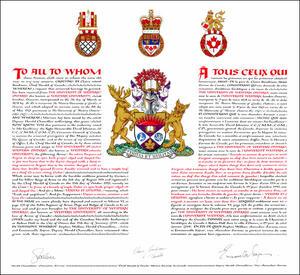 Letters patent granting heraldic emblems to The University of Western Ontario (Western University)