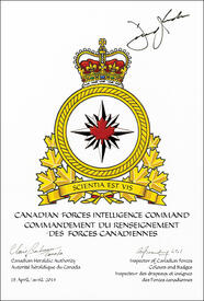 Lettres patentes approuvant l’insigne du Commandement du renseignement des Forces canadiennes