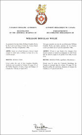 Letters patent registering the heraldic emblems of William Douglas Wylie Letters patent registering the heraldic emblems of William Douglas Wylie
