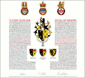 Letters patent granting heraldic emblems to Aylmer Baker