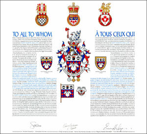 Letters patent granting heraldic emblems to Scott Martin Lang