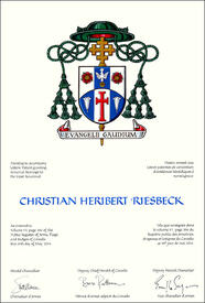 Letters patent granting heraldic emblems to Christian Heribert Riesbeck