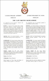 Letters patent approving the Badge of The Cape Breton Highlanders Letters patent approving the Badge of The Cape Breton Highlanders