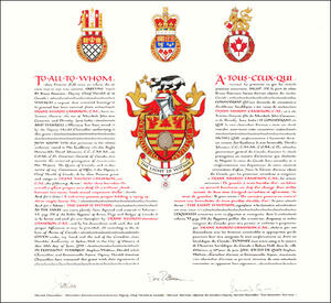 Letters patent granting heraldic emblems to Deane Murdo Cameron Letters patent granting heraldic emblems to Deane Murdo Cameron