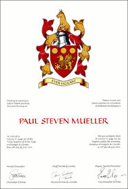 Letters patent granting heraldic emblems to Paul Steven Mueller