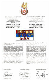 Letters patent registering the personal Flag of The Duke of York for use in Canada