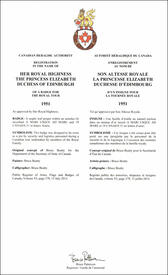Letters patent registering the heraldic emblems of Princess Elizabeth, Duchess of Edinburgh Letters patent registering the heraldic emblems of Princess Elizabeth, Duchess of Edinburgh