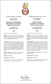 Lettres patentes enregistrant les emblèmes héraldiques du prince Charles, prince de Galles