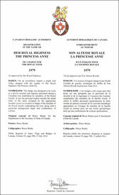 Lettres patentes enregistrant les emblèmes héraldiques de la princesse Anne