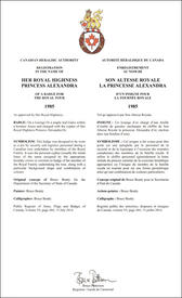 Lettres patentes enregistrant les emblèmes héraldiques de la princesse Alexandra