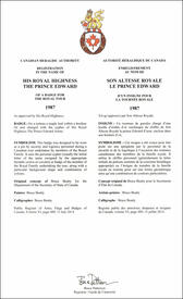Lettres patentes enregistrant les emblèmes héraldiques du prince Edward