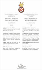 Lettres patentes enregistrant les emblèmes héraldiques du prince Edward