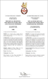 Lettres patentes enregistrant les emblèmes héraldiques de la princesse Margaret, comtesse de Snowdon Lettres patentes enregistrant les emblèmes héraldiques de la princesse Margaret, comtesse de Snowdon