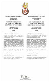 Letters patent registering the heraldic emblems of Princess Margaret, Countess of Snowdon Letters patent registering the heraldic emblems of Princess Margaret, Countess of Snowdon